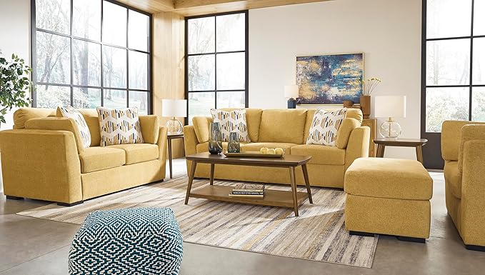 Signature Design by Ashley Keerwick Scandinavian Sofa with 4 Toss Pillows, Yellow