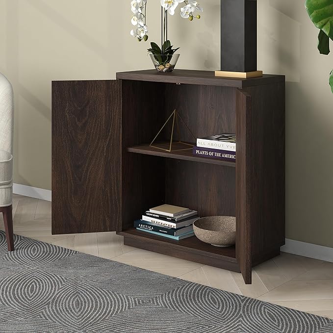 Henn&Hart 28" Fluted Wooden Accent Cabinet, Ribbed Modern Sideboard Buffet Cabinet with 2 Doors and an Adjustable Shelf for Living Room, Dining Room, Bedroom or Entryway, Alder Brown