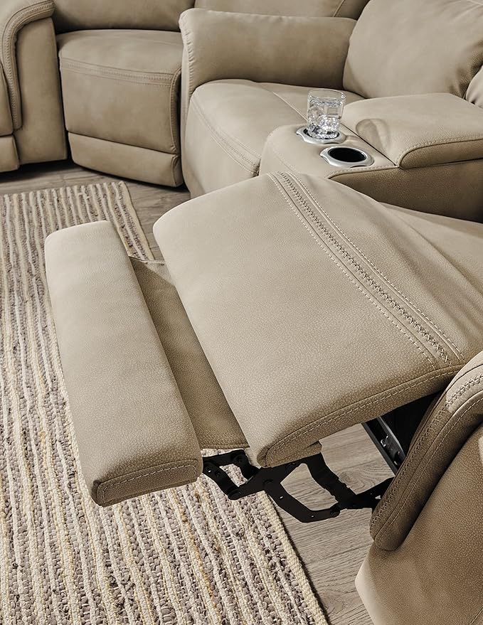 Signature Design by Ashley Next-Gen DuraPella Power Reclining Loveseat with Center Console and Adjustable Headrest, Beige