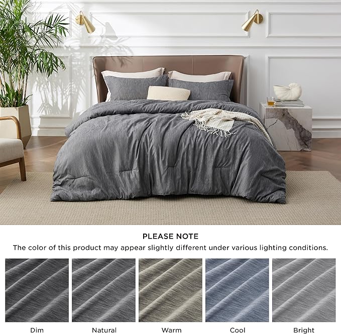 Bedsure Queen Comforter Set - Charcoal Grey Soft Bedding for All Seasons, Cationic Dyed Bed Set, 3 Pieces, 1 Queen Size Comforter (90"x90") and 2 Pillow Shams (20"x26"+2")