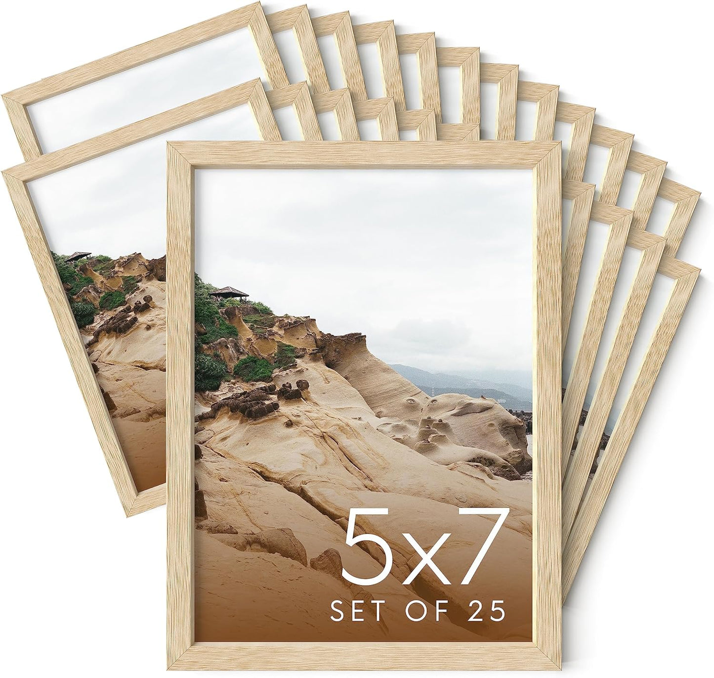 Haus and Hues 5x7 Natural Oak Wood Photo Frame Set of 25 - Mini Picture Frames Bulk Gallery Set - Premium Bulk Picture Frames 5x7 for Stylish Photo Gallery Wall Frame Set - Ideal for Home & Office