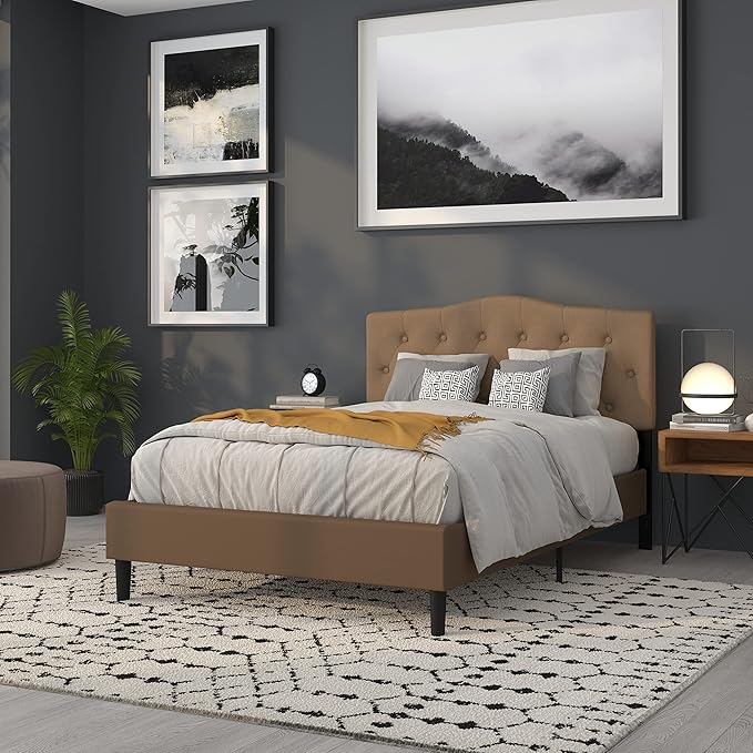 Flash Furniture Cambridge Tufted Upholstered Full Size Headboard in Dark Brown Fabric