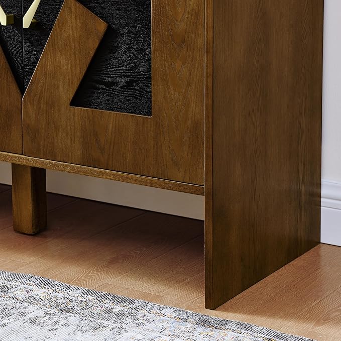 Ball & Cast 60" Mid Century Modern Sideboard Buffet Cabinet with Storage, Credenza & Media Console w/Geometric Pattern Doors & Adjustable Shelves for Living Room,Kitchen Coffee Bar,Entryway,Walnut