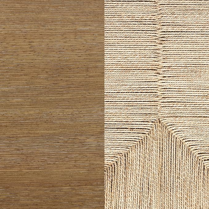 Nathan James Beacon Wooden Sofa Console Table with Drawers, Bohemian Entryway Table, Hallway Table with Seagrass Shelf, Light Brown