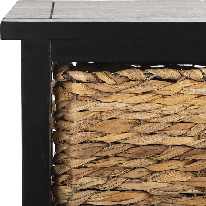 SAFAVIEH Home Collection – Halle Distressed Black Storage Side Table with Wicker Baskets, Farmhouse Accent Storage, Fully Assembled (AMH5738A)