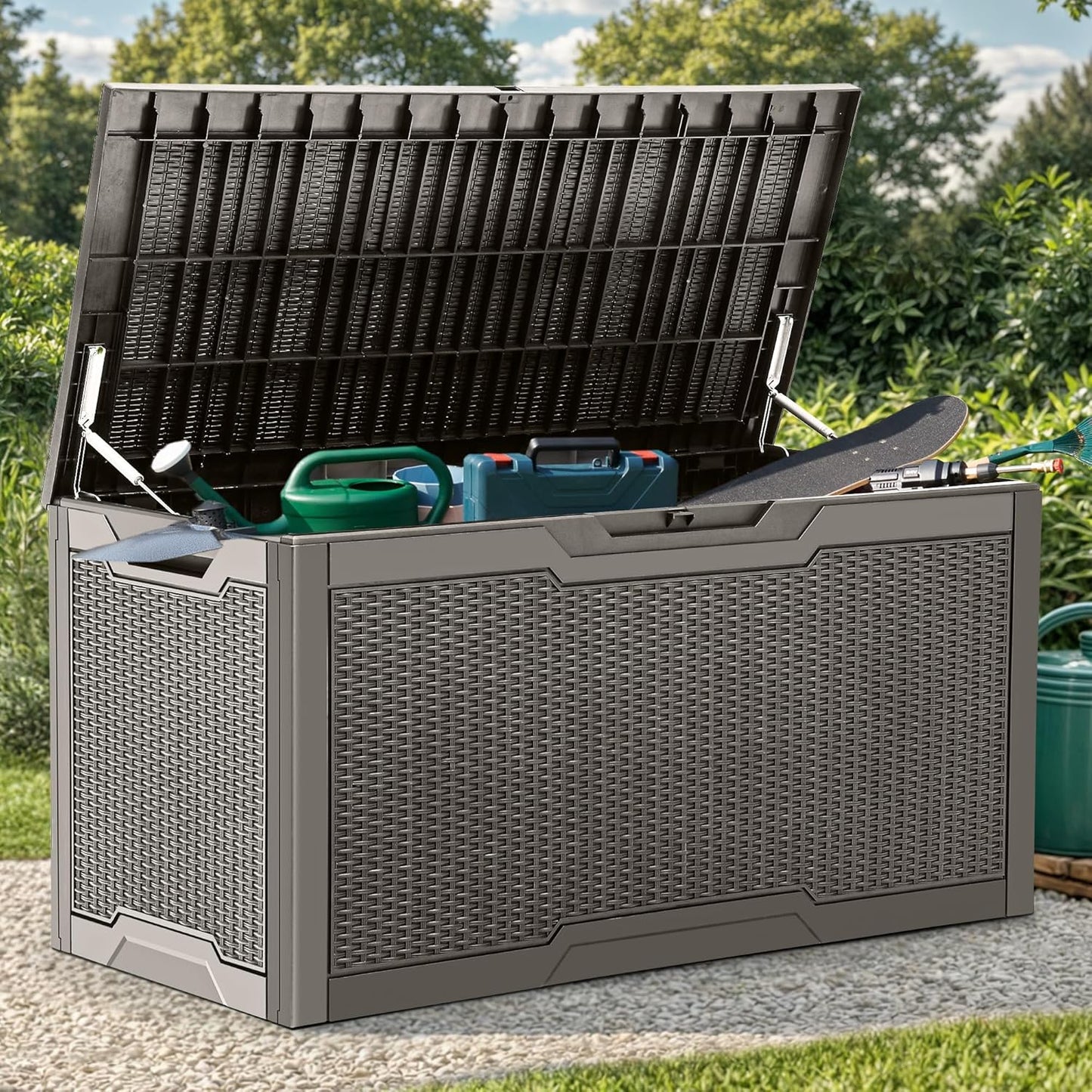 YITAHOME 100 Gallon Outdoor Storage Box, Large Water Resistant Resin Deck Box, Indoor Outdoor Lockable Storage Container for Patio, Garden, Cushions, Tools, Equipment (Taupe)