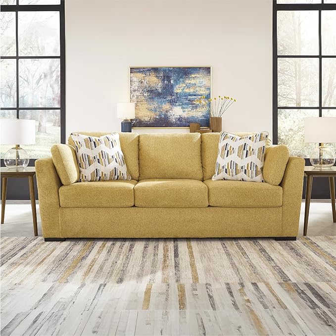 Signature Design by Ashley Keerwick Scandinavian Sofa with 4 Toss Pillows, Yellow