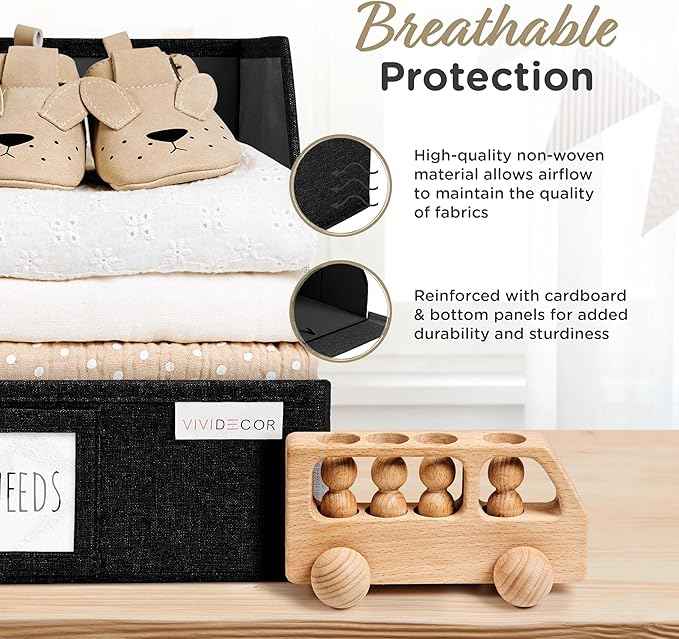 Trapezoid Closet Bins for Shelves – 12x12x10 Fabric Storage Baskets, Collapsible Organizer Boxes for Bedroom, Jeans, Sweaters– Black, 3 Pack