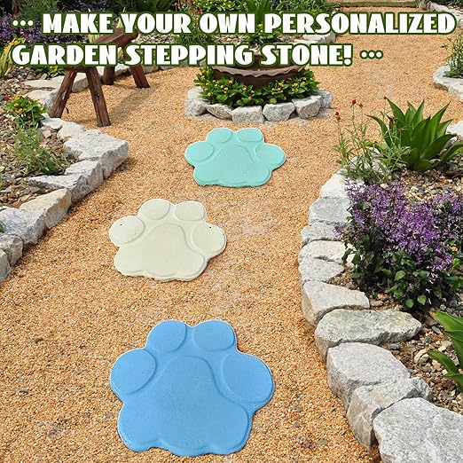 Threlaco Set of 2 Large Paw Print Stepping Stones Mold, 16 in and 13 in Dog Cat Paw Print Concrete Cement Textured Plastic Craft Mold Non-slip for Garden Decor