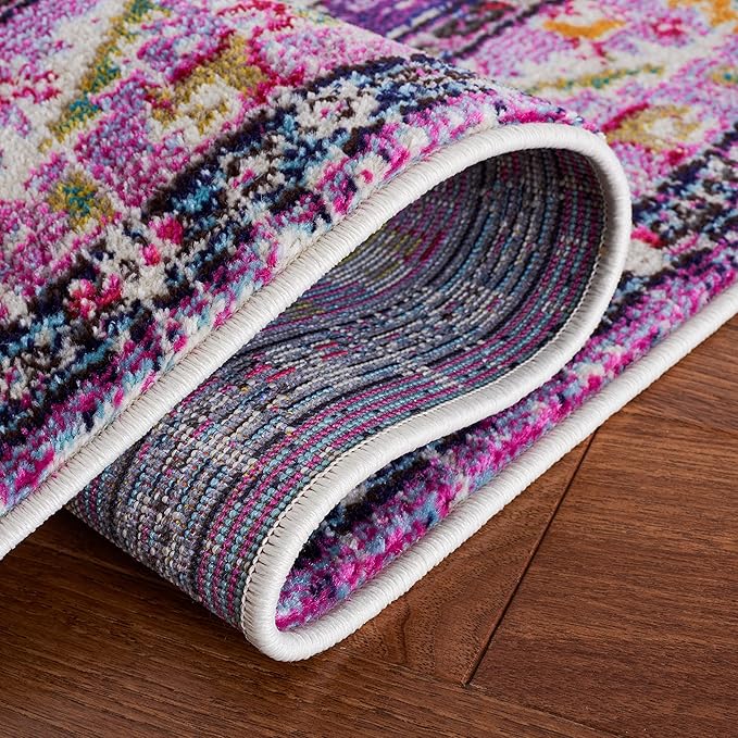 SAFAVIEH Monaco Collection Area Rug - 8' x 10', Violet & Fuchsia, Non-Shedding & Easy to Clean, Distressed Medallion Design, Ideal for Living Room, Bedroom, Dining Space (MNC243P)