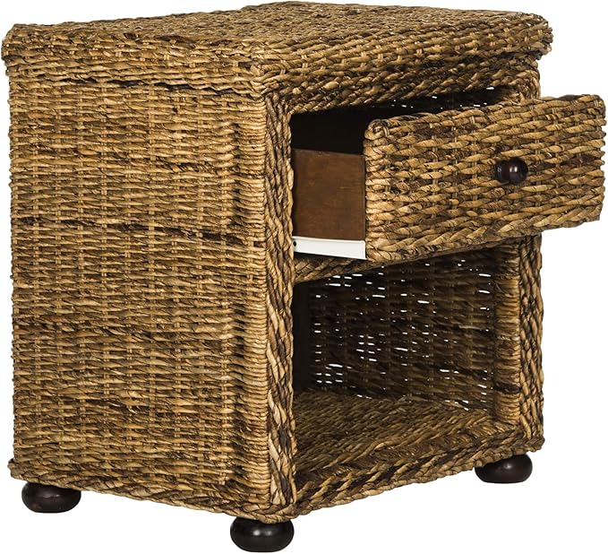 SAFAVIEH Home Collection Magi Tropical Natural Brown Rattan Solid Wood 1-Drawer Nightstand Table, Fully Assembled (SEA8001A)