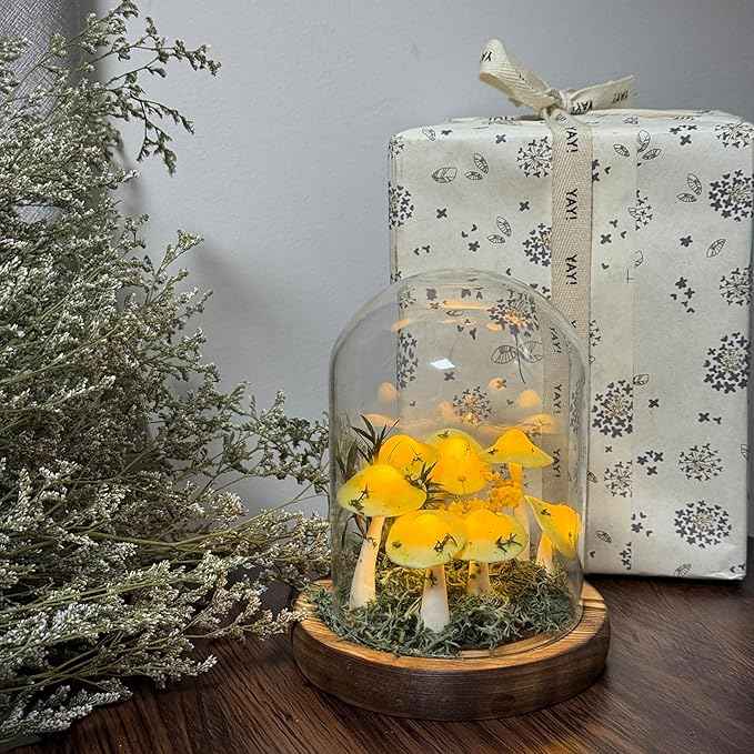 Mushroom Lamp, Decor LED Light in Glass Dome with Base for Home Bedroom Decor Birthday with Birthday Valentines Anniversaries Gifts Box (Yellow)