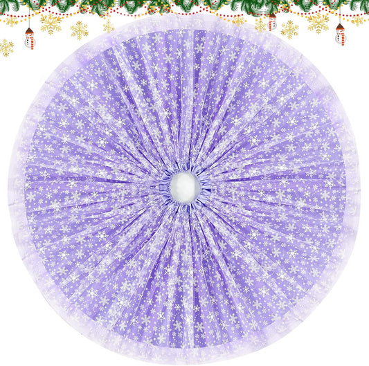 Christmas Wedding Tree Skirt, 4 Layer 45 in Snowflake Tulle Tree Decoration for Party Indoor, Fluffy Tree Cover Mat Ornament for Holiday, Purple