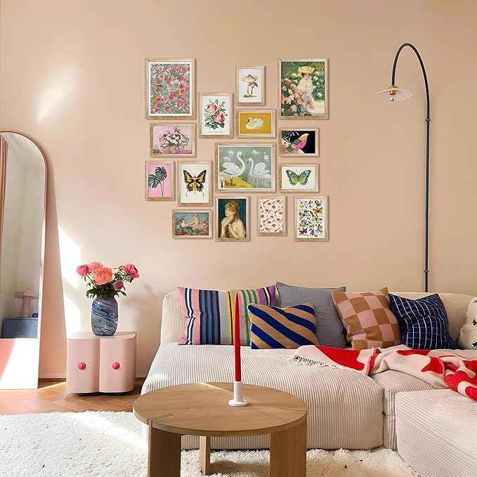 LANCHI95 15 Pcs FRAMED Eclectic Wall Decor, Colorful Eclectic Decor, Colorful Art, Girls Room, Vintage Wall Art Prints, Moody Maximalist Bedroom Decorations