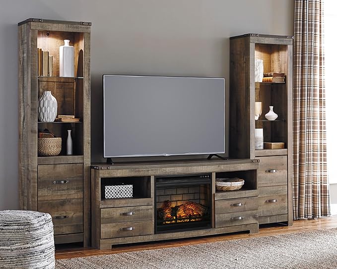 Signature Design by Ashley Entertainment Accessories Urban 63" TV Stand with Electric Fireplace for TVs up to 72", Dark Brown