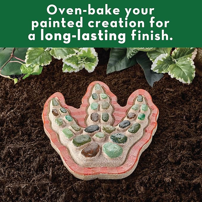 MindWare Paint Your Own Stepping Stone: Dinosaur Footprint – Weather-Resistant 8.5-inch x 10-inch Stepping Stones Kids Craft Kit - Includes Paint, Brushes and Instructions – Ages 8 and Up