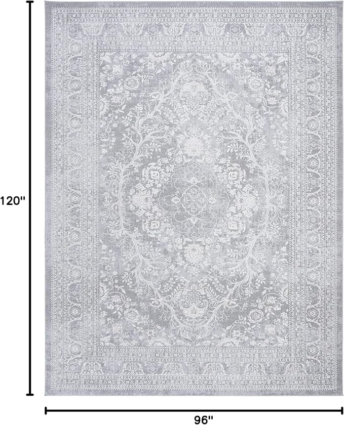 SAFAVIEH Area Rug 8x10 - Reflection Collection - Large - Light Grey & Cream, Non-Shedding & Easy Cleaning, Ideal for Living Room, Bedroom, Dining Space (RFT668G)