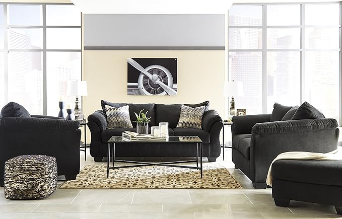 Signature Design by Ashley Darcy Casual Plush Chair, Pillow Top Armrests, Contemporary Style, Loose Seat Cushions, Soft Fabric Upholstery, Flared Arms, Black