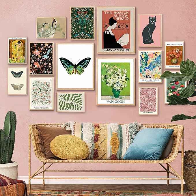 LANCHI95 15 Pcs Eclectic Wall Decor, Modern Eclectic Home Decor, Retro Maximalist Decor Aesthetic, Vintage Wall Art Prints, Colorful Boho Gallery Prints for Bedroom Dorm (Unframed)