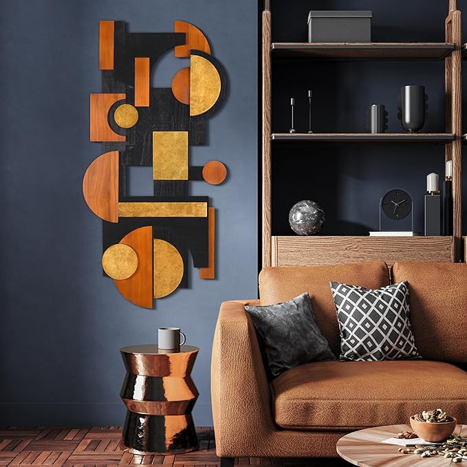 Empire Art Direct "Amber Embraces I" Handmade Dimensional Solid Paulownia Wood Abstracts Wall Art, Ready to Hang, Living Room, Bedroom & Office, 48" x 24"x 1.42"