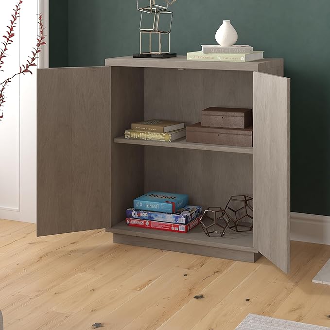 Henn&Hart 28" Fluted Wooden Accent Cabinet, Ribbed Modern Sideboard Buffet Cabinet with 2 Doors and an Adjustable Shelf for Living Room, Dining Room, Bedroom or Entryway, Antiqued Gray Oak