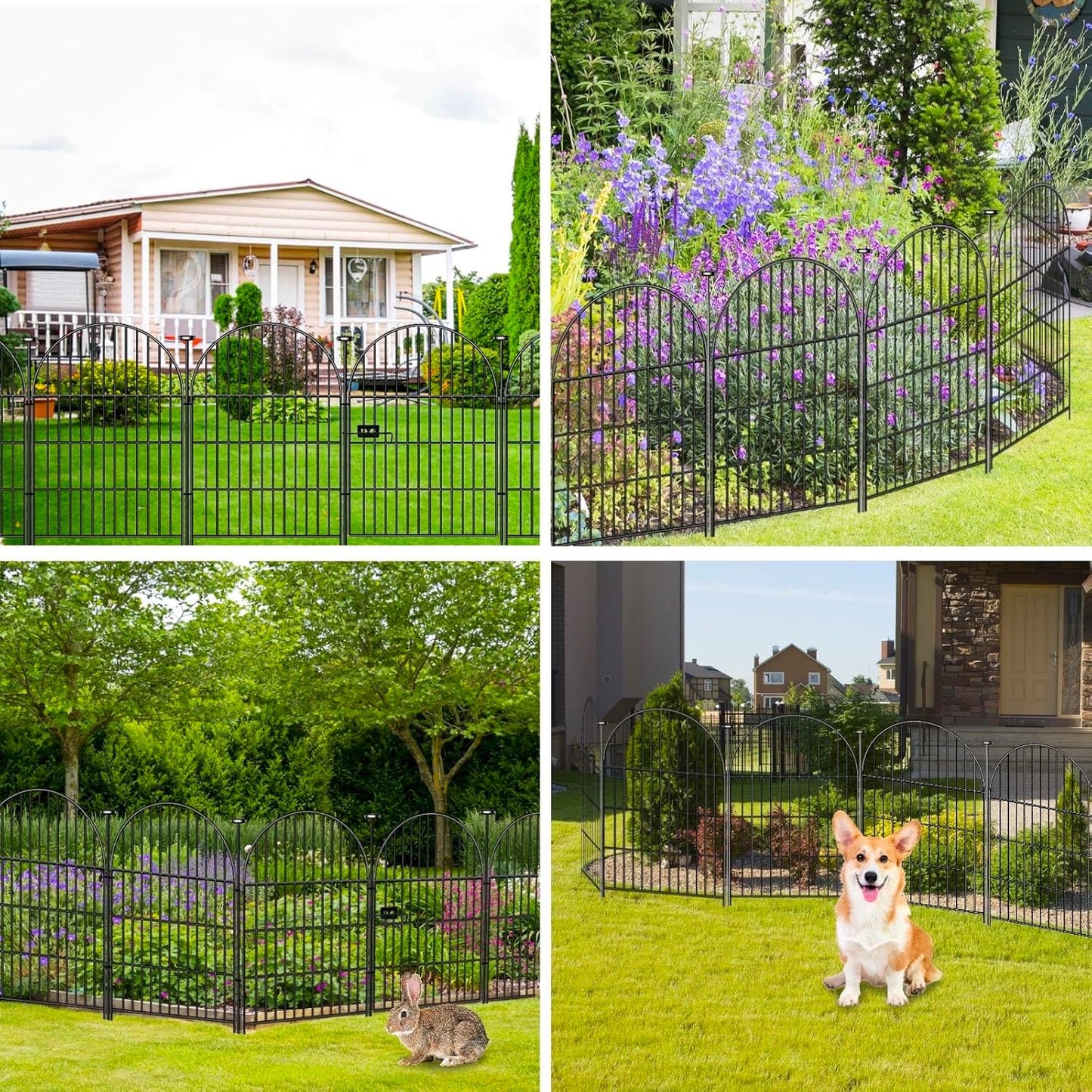 Tall Garden Fence Animal Barrier, 32 in(H) x8.8 Ft(L) 4 Panels Garden Fence with Gate, Dog Fence Outdoor for Yard, Arched Rustproof Metal No Dig Fences for Dogs, Flower Bed Fencing