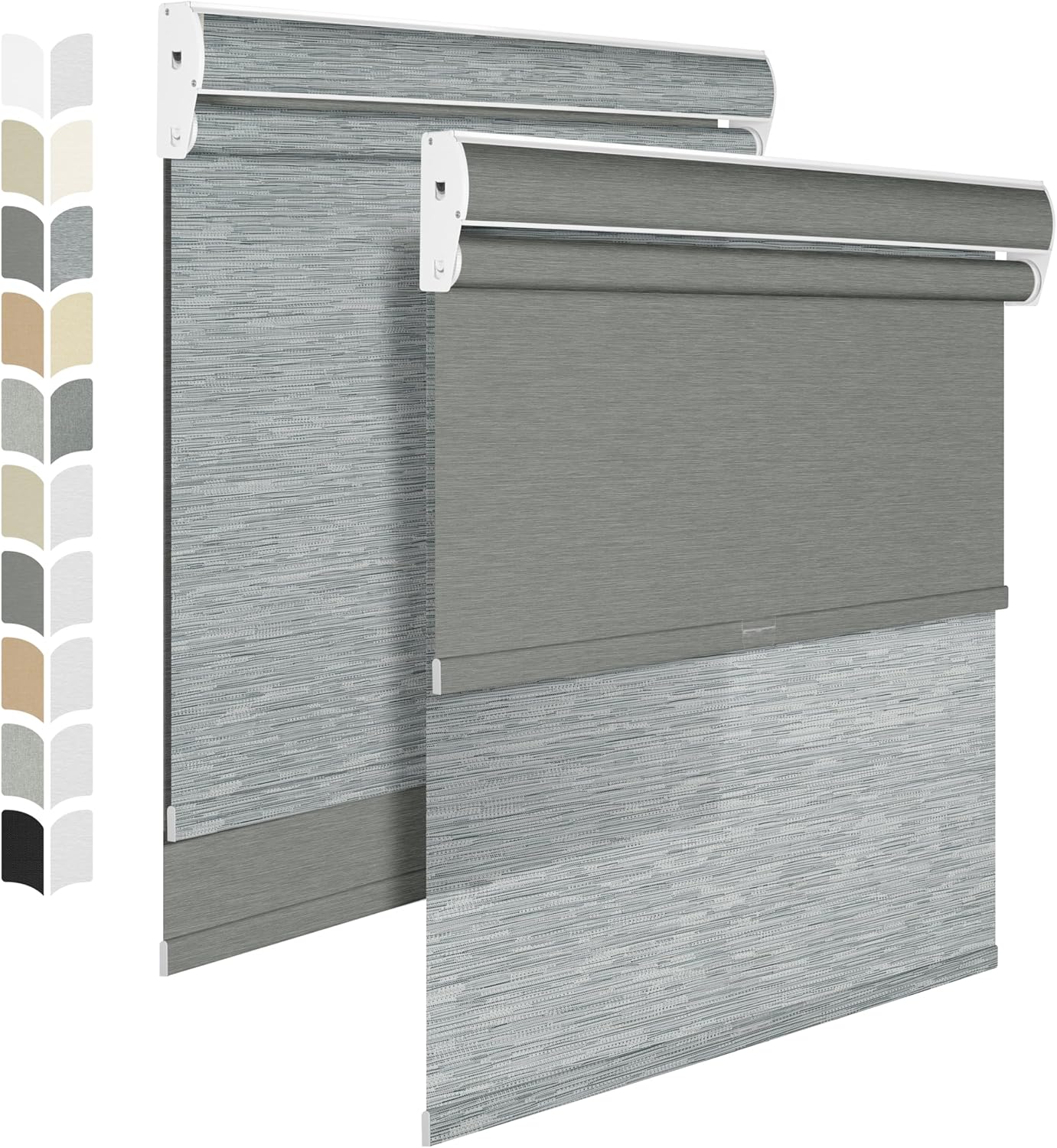 BERISSA Cordless Dual Roller Shades with Cassette Valance,Double Window Shades Blackout and Light Filtering Shades,Day and Night Roller Shades for Home Office Door.Striped Jacquard Grey.36 W x 80" H