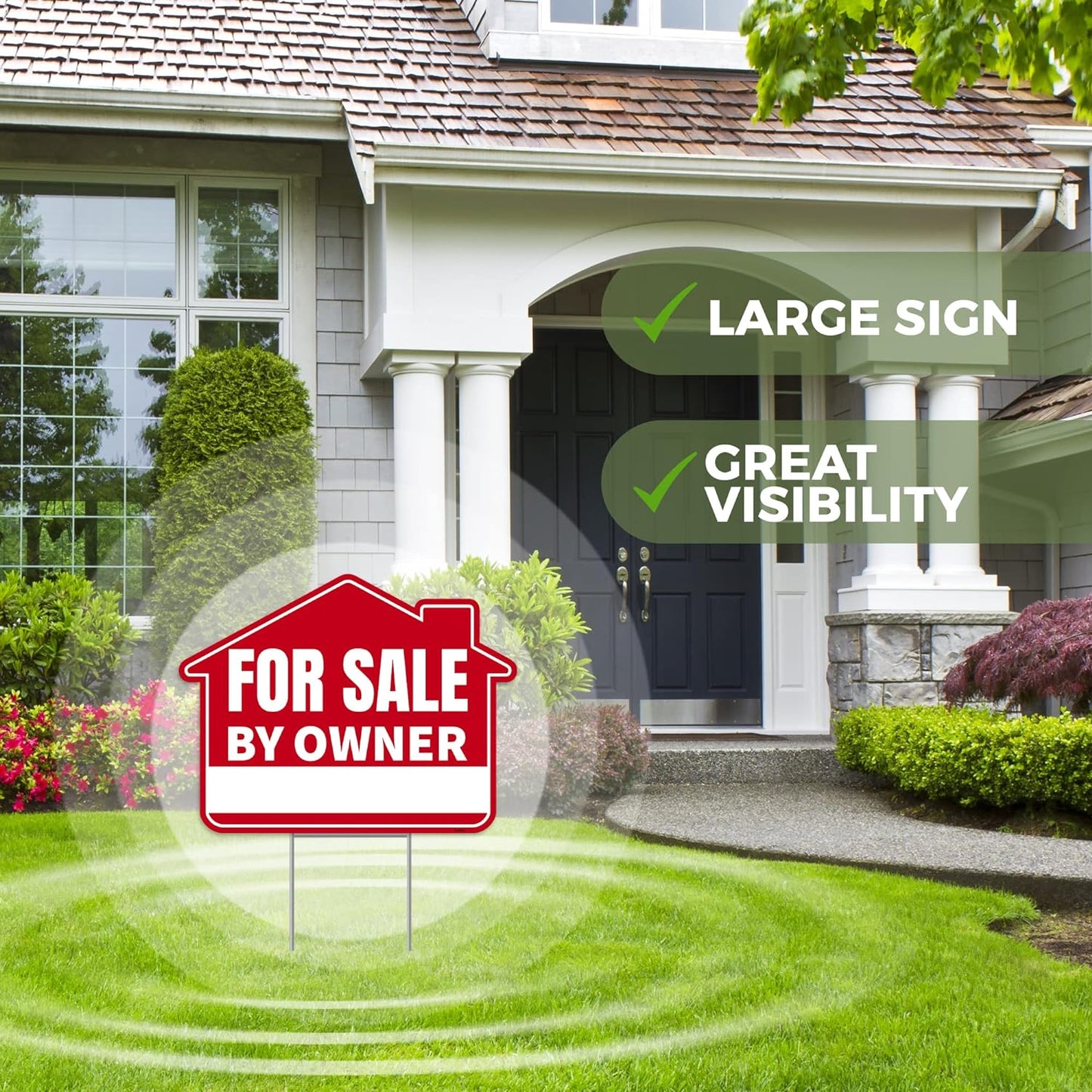 1PC For Sale By Owner Sign with Stakes, 17 Inches by 13 Inches - Double Sided Signs - Corrugated Plastic - FSBO Yard Sign for Home House Real Estate