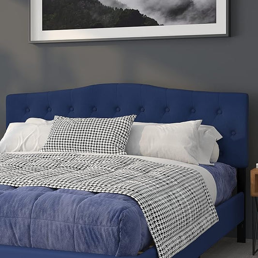 Flash Furniture Cambridge Button Tufted and Diamond Stitched Upholstered King Size Headboard in Navy Fabric