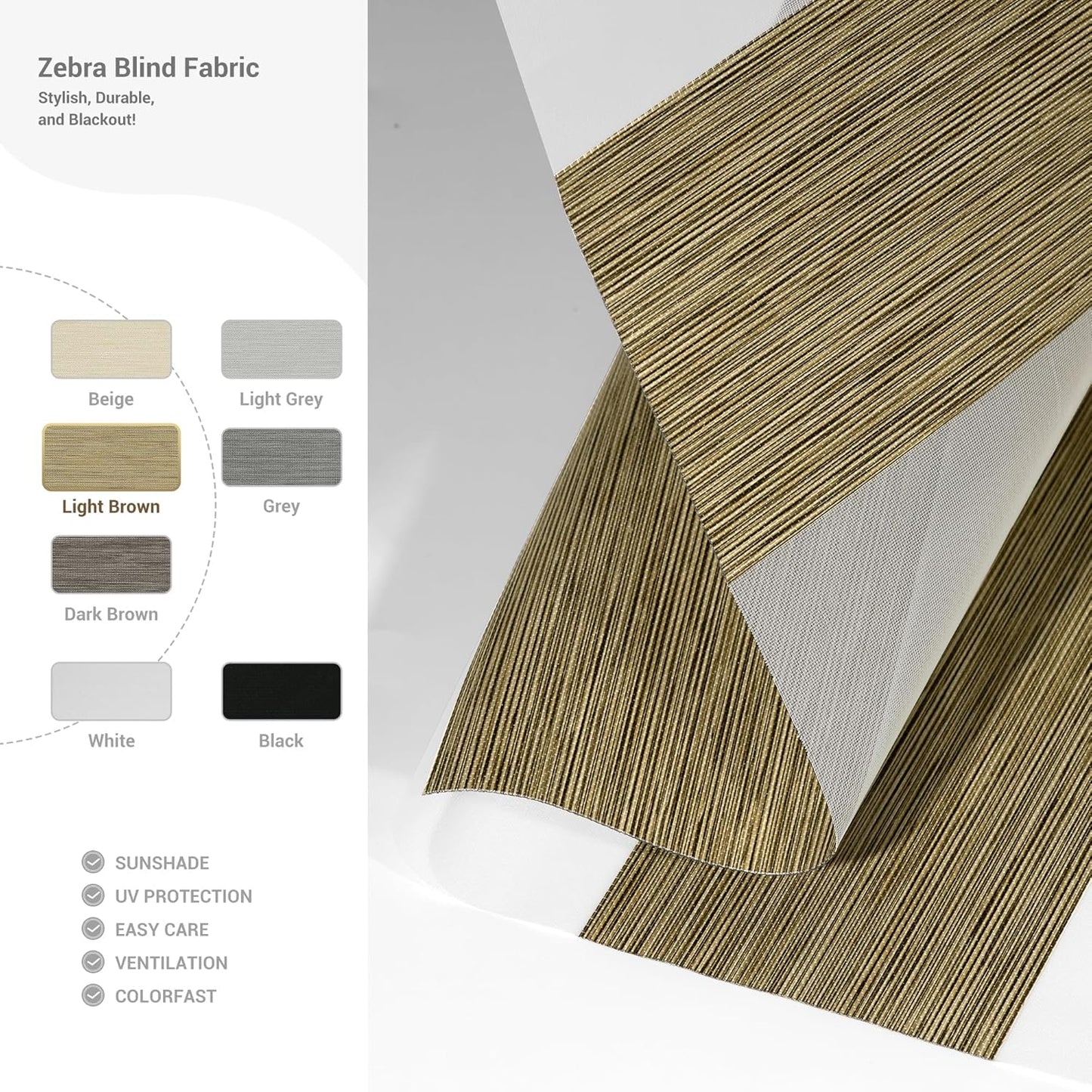 Cordless Zebra Blinds for Windows, Blackout Interior Blinds,Easy to Install,UV Protection,for Offices and Home,Custom Roller Shades, Mousse Light Bown,20" W x 80" H