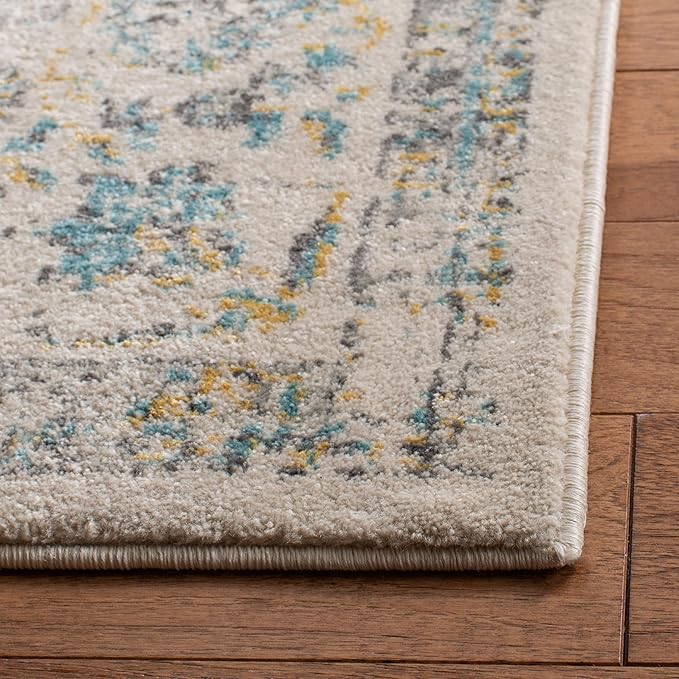 SAFAVIEH Area Rug 8x10 - Evoke Collection - Large - Ivory & Blue, Shabby Chic Oriental Medallion Design, Non-Shedding & Easy to Clean, Ideal for Living Room, Bedroom, Dining Space (EVK220C)