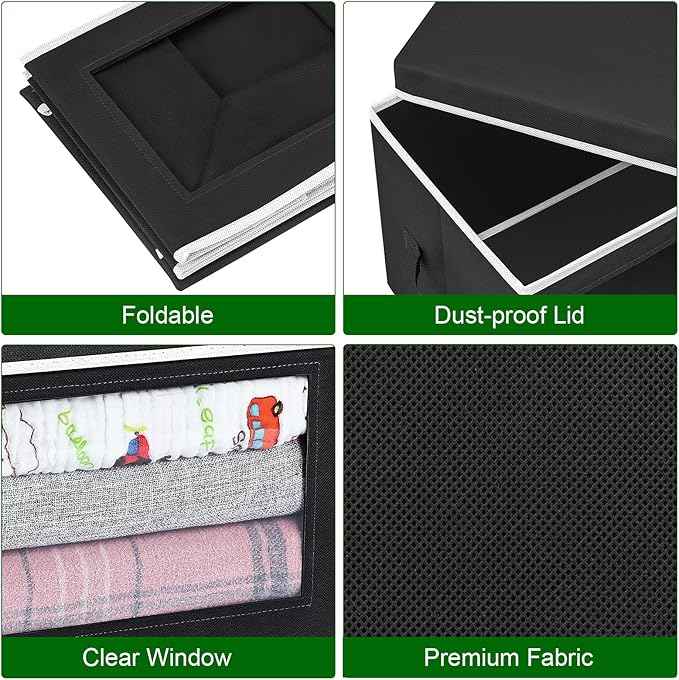 Cube Storage Bins with Lids, Clear Window Storage Baskets for Organizing, Fabric Organizer Bins for Shelves, Closet, Clothes, Towels