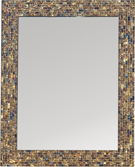 Multi-Colored & Gold, Luxe Mosaic Glass Framed Wall Mirror, Decorative Embossed Mosaic Rectangular Vanity Mirror/Accent Mirror (Large)