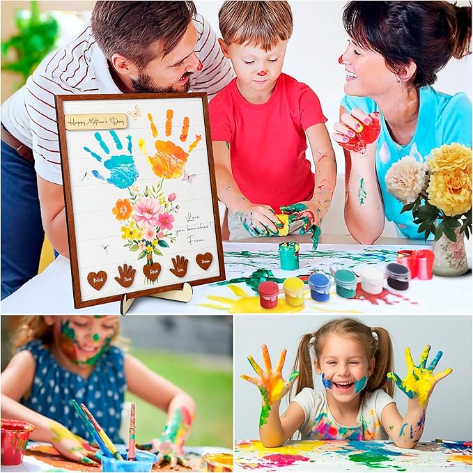 12" DIY Handprint Kit with Non-Toxic Paints, Mothers Day Father's Day Art Craft Family Keepsake Wooden Frame, Birthday Gifts for Mum, Daddy, Grandparents, Nana, Mimi from Daughter Son HF279