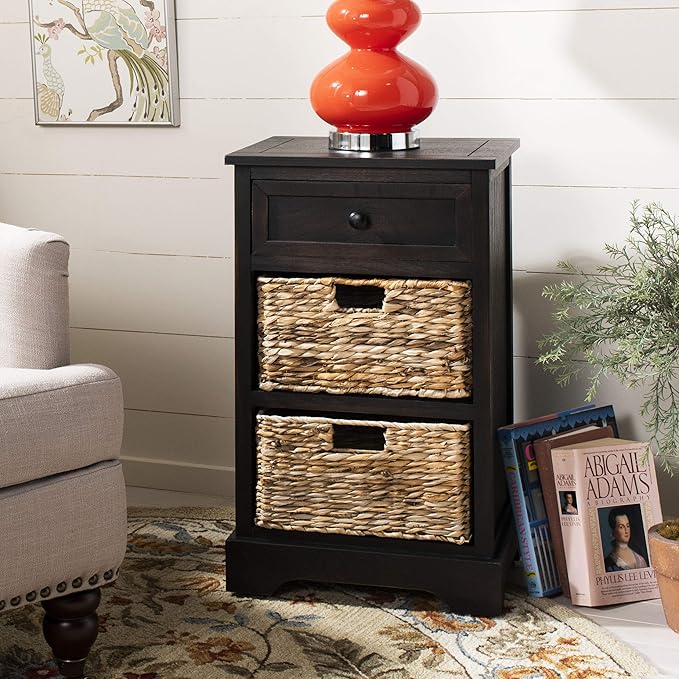 SAFAVIEH Home Collection Carrie Brown/ Natural Wicker 3-Drawer Storage Nightstand Side Table (Fully Assembled)