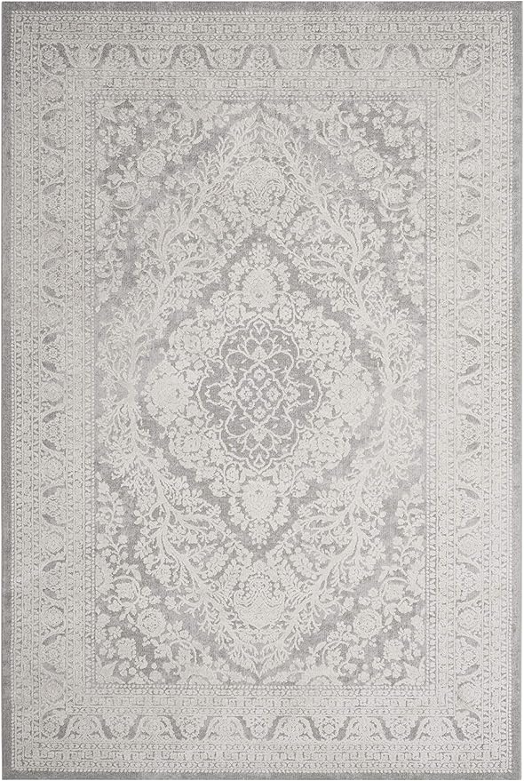 SAFAVIEH Area Rug 4x6 - Reflection Collection - Light Grey & Cream, Non-Shedding & Easy Cleaning, Ideal for Foyer, Living Room, Bedroom (RFT668G)