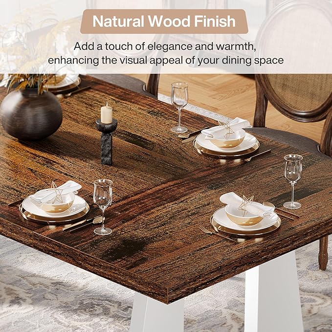 Tribesigns Large Dining Table for 6-8 People, 70.9" Wood Rustic Rectangular Table with White Wooden Legs, Farmhouse Center Kitchen Table for Dining Room, Living Room, Home Furniture (Brown & White)