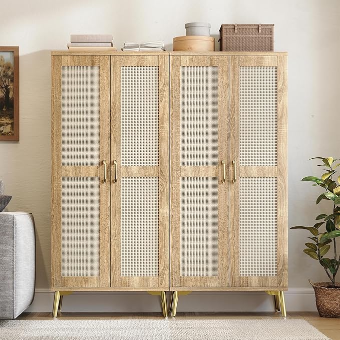 JASIWAY Tall Bathroom Storage Cabinet with Doors and Shelves, 57" Linen Floor Storage Cabinet for Laundry Entryway, Wood Freestanding Pantry with Metal Handle, Adjustable Shelves, Anti-Tipping Device
