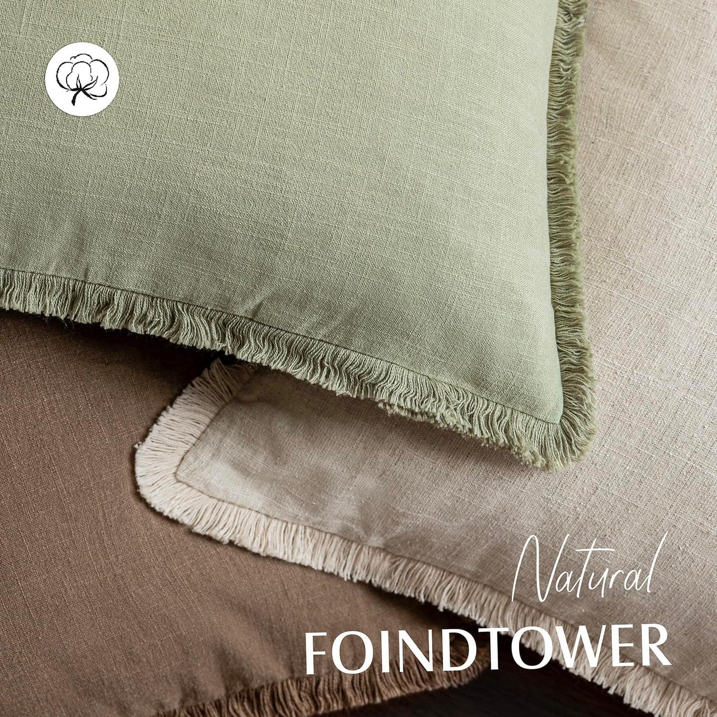 Foindtower Set of 2 Decorative Linen Fringe Lumbar Throw Pillow Covers Farmhouse Cushion Cover with Tassels Soft Accent Pillowcase for Couch Sofa Bed Living Room Home Decor,12×20 Inch,Light Sage Green
