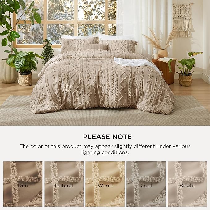 Bedsure Tufted Boho Comforter Set California King Size - Khaki Boho Bed Set, GentleSoft™ 3 Pieces Farmhouse Shabby Chic Embroidery Bedding, Gifts for Woman, Soft Jacquard Comforter for All Seasons
