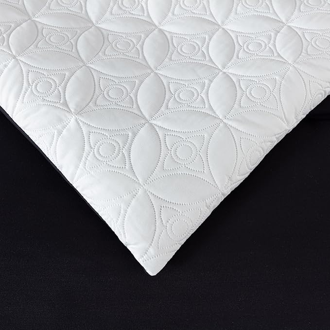 Chezmoi Collection Upland 7-Piece Quilted Patchwork Comforter Set, Green/Black/Cream White, California King
