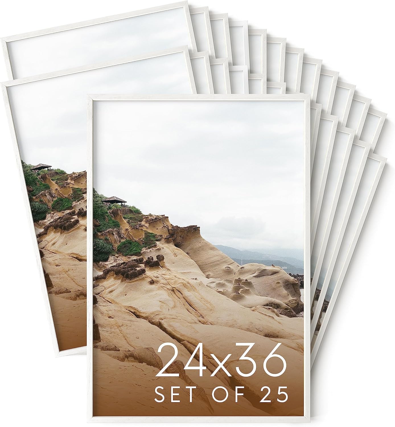 Haus and Hues 24x36 White Oak Wood Picture Frames Set of 25 - Premium Bulk Picture Frames 24x36 Bundle - Elegant Gallery Wall Frame Set for Posters, Art Display - Ideal for Wall Decor in Home & Office