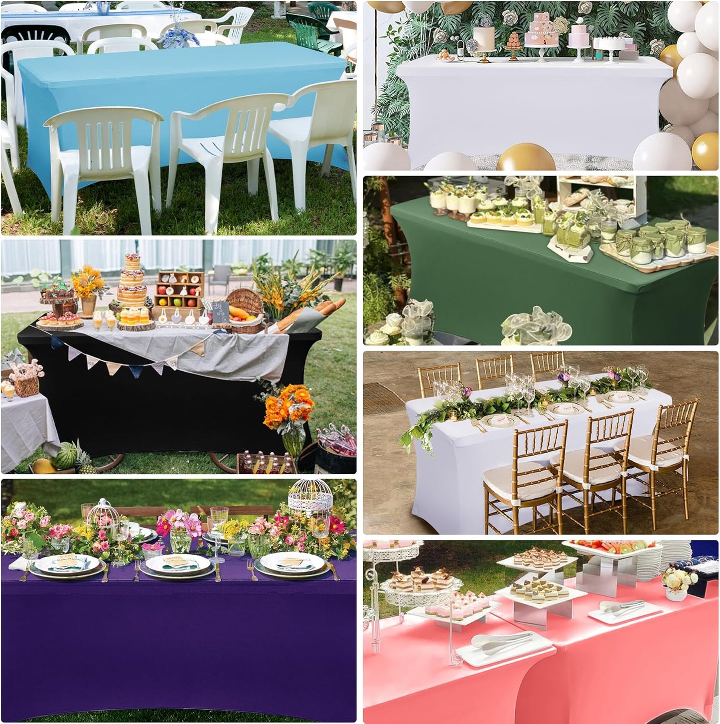Obstal 4Ft Stretch Spandex Table Cover for Standard Folding Tables - 2 Pack Universal Rectangular Fitted Tablecloth for Party, Banquet, Events, Trade Show (Dusty Blue, 48L x 24W x 30H Inches)