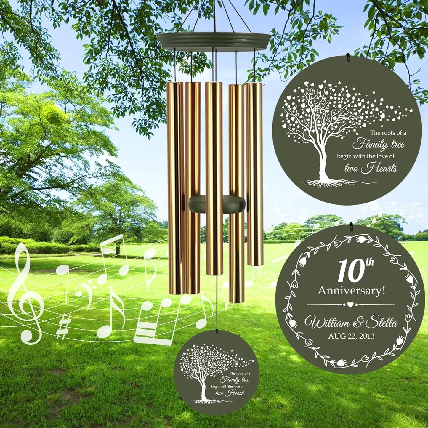 ASTARIN Tree of Life Wind Chimes, Personalized Wind Chimes for 50th Anniversary for Parents Couple, Romantic Idea for Mom Dad Keepsake Gifts