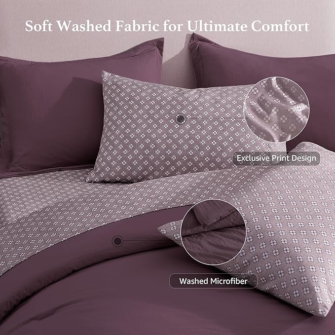 Monbix King Size Comforter Set - 7 Pieces ltalian Plum Prewashed Bed in a Bag King Bedding Sets with Comforters, All Seasons Ultra Soft Comforter Bed Set with Sheets,Pillowcases & Shams