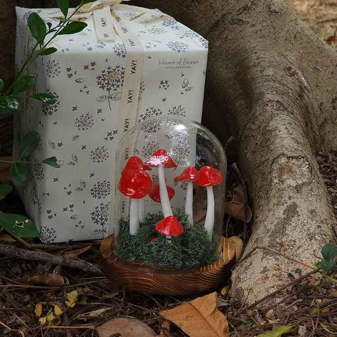 Mushroom Lamp, Decor LED Light in Glass Dome with Base for Home Bedroom Decor Birthday with Birthday Valentines Anniversaries Gifts Box (red)
