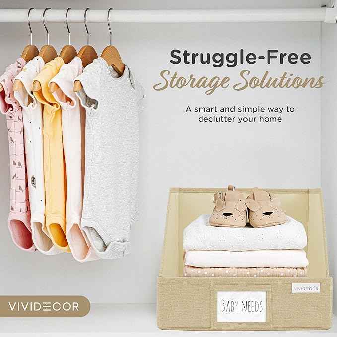 Trapezoid Storage Bins – 3-Pack Closet Shelf Organizer & Baskets, Open Front Bin for Shelves, Foldable Fabric Basket for Clothes, Cube Storage Bins, Towel, Clothing Shelf (Beige, 3 Pack)