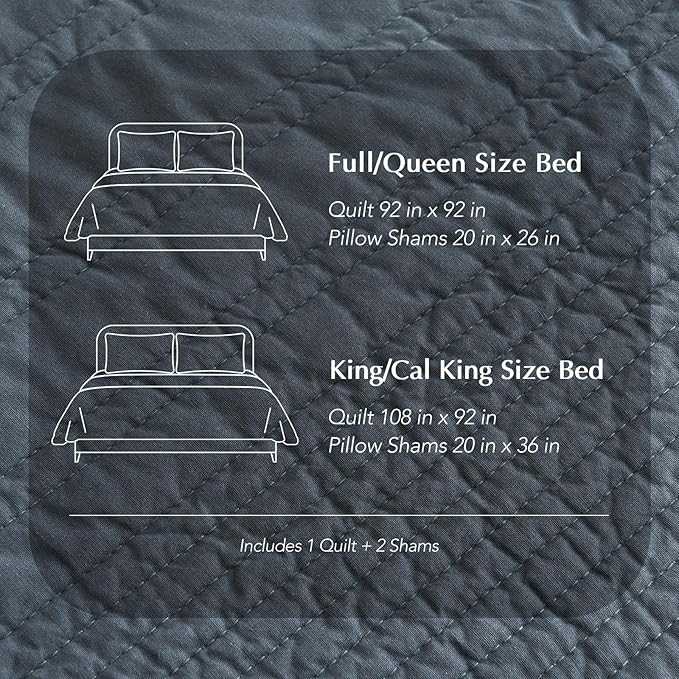 EVERGRACEHOME 100% Cotton Modern Lines Quilt Set King Size, Pre-Washed Soft Striped Coverlet Bedspread, 3 Piece Lightweight Bedding Set for All Season, with 2 Pillow Shams, Midnight Blue