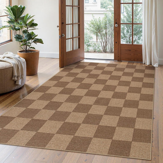 Lahome Checkered Easy Jute Living Room Rugs, 5x7 Large Dining Room Office Carpet Farmhouse Washable Area Rug, Checkerboard Neutral Non Slip Indoor Outdoor Carpet for Bedroom Entry Patio
