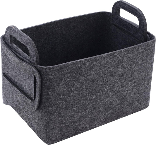 Minoisome Storage Basket Felt Storage Bin Collapsible& Convenient Box Organizer with Carry Handles for Office Bedroom Closet Babies Nursery Toys Laundry (Dark grey, 13.8inch（L）×9.5inch（W）×8.3inch（H）)